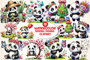 Spring Panda Sublimation Clipart, a Seasonal Illustration by DreamArtGraphic