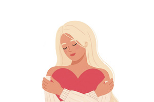 Woman sitting cross-legged and holding a heart icon with his han, a Healthcare Illustration by DanFLCreativo