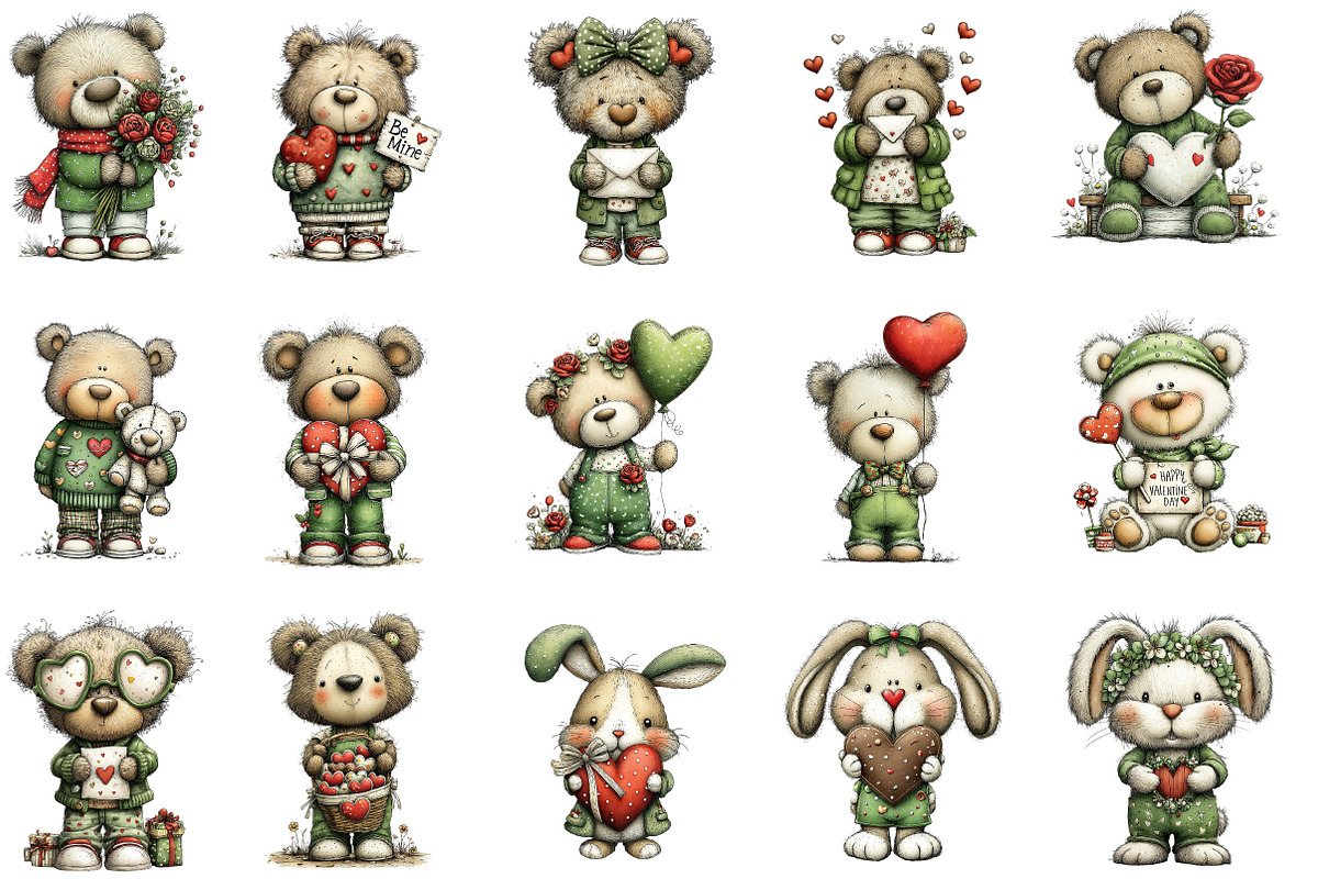 Valentine's Whimsical Bunny Clipart, an Illustration by designcity5 (Photo 3 of 5)