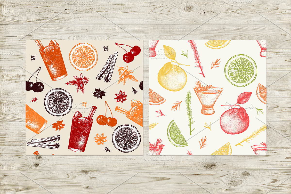6 Seamless Alcoholic Drinks Patterns, a Pattern Graphic by Yevheniia