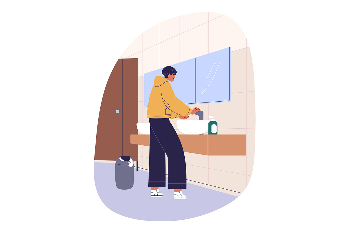 Kids wash hands in public toilet set, a Person Illustration by Good Studio (Photo 2 of 4)