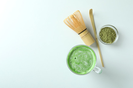 Matcha latte and accessories for making on white background, a Food & Drink Photo by AtlasStudio PRO