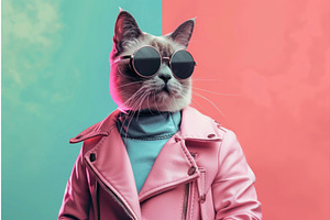 Stylish Cat In Sunglasses And Pink