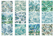 Mint French Country Toile Fabric, a Pattern Graphic by Wow Magic (Thumbnail 1 of 2)