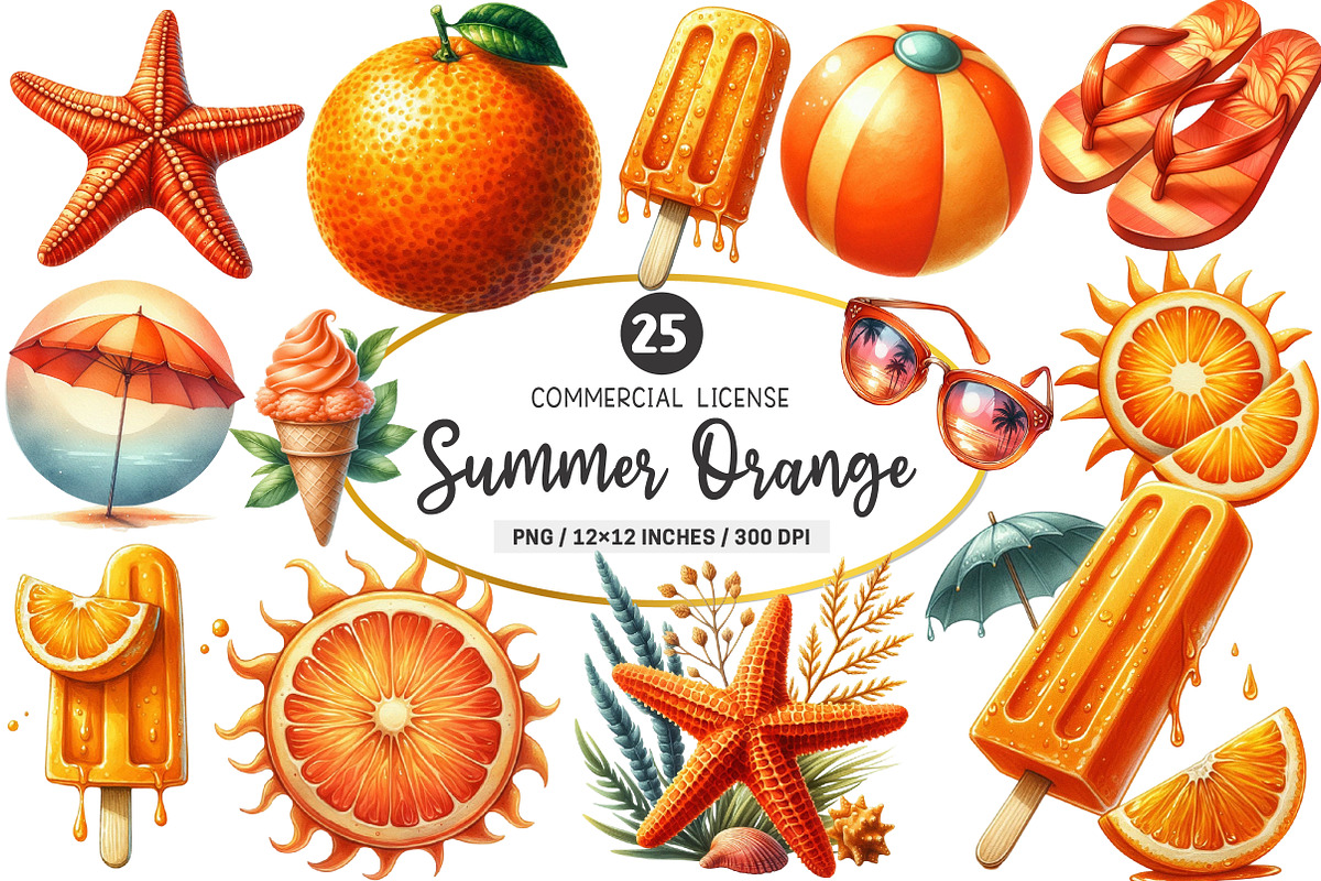 Watercolor Summer Orange PNG, an Illustration by SinaCreation (Photo 1 of 5)