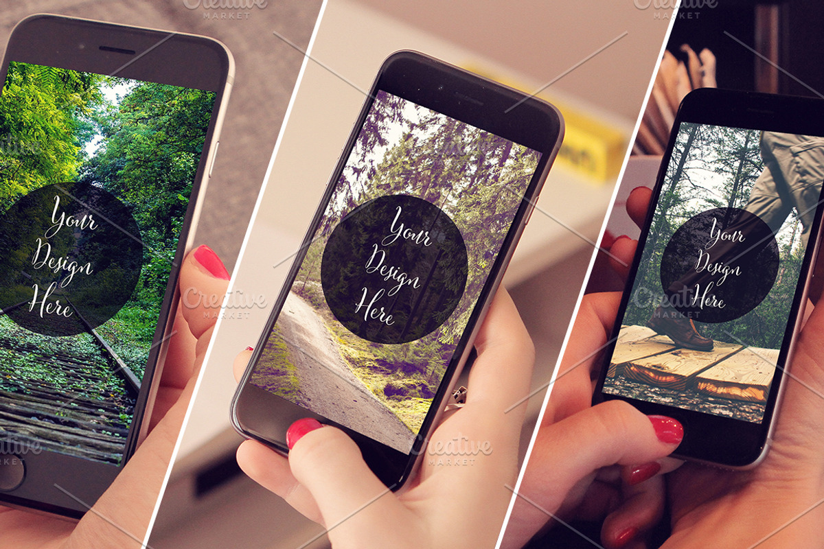 3 iPhone6 Mockups in Girls Hand, an iPhone Mockup by DesignLux (Photo 1 of 5)