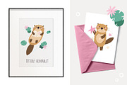 Cute Otters Cliparts & Patterns, a Graphic by danceyourlife (Thumbnail 9 of 11)