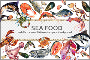 Fresh Sea Food: Watercolor Set