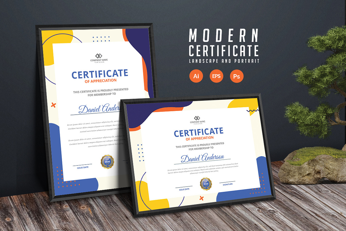 576. Modern Certificate Template, a Stationery Template by CreativeRezwan (Photo 1 of 3)