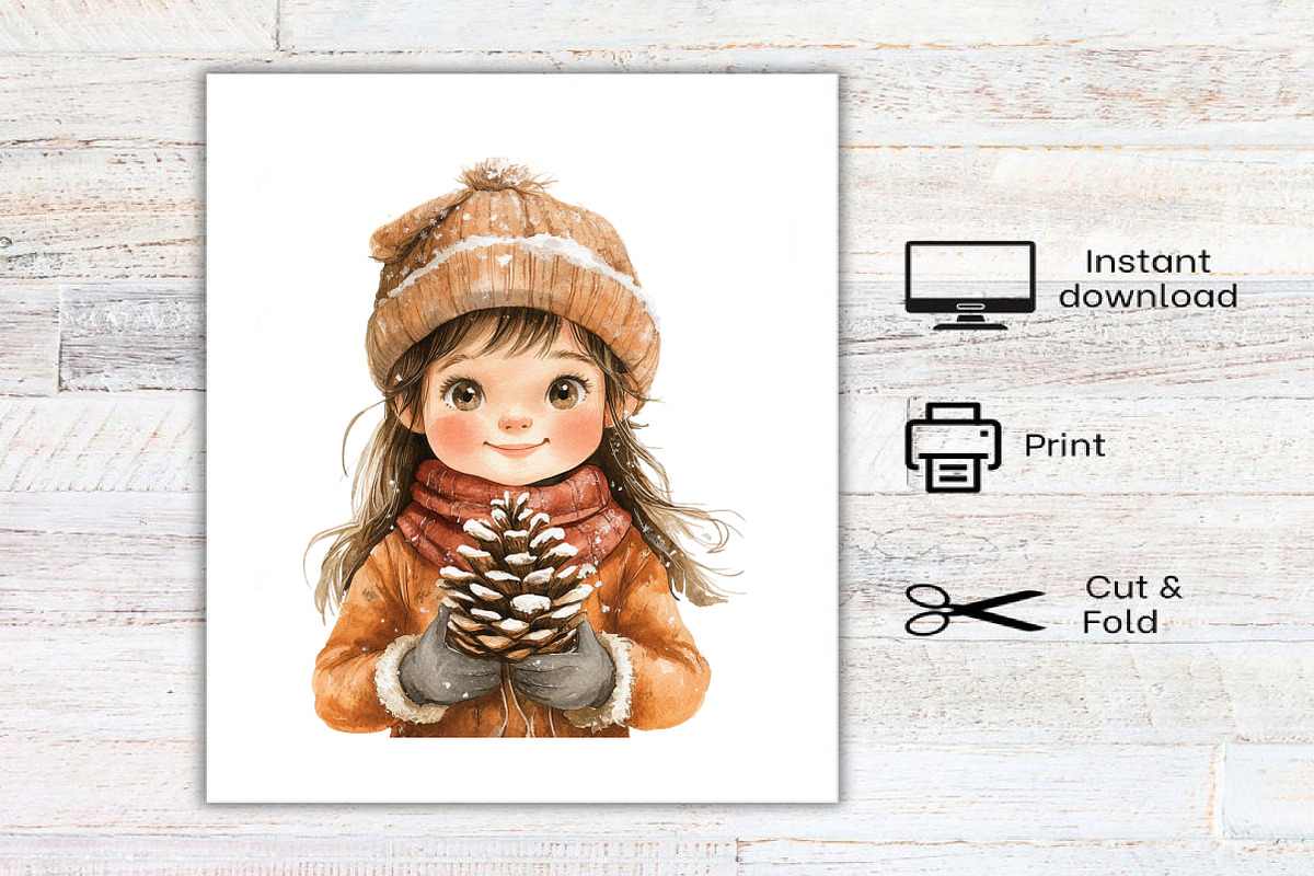 Christmas Girls Watercolor Clipart, an Illustration by Canvas Craft (Photo 8 of 8)