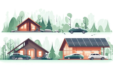 Eco-Friendly Living Illustration: Sustainable Homes With Solar Panels and Elect, a Photo by AS photostudio