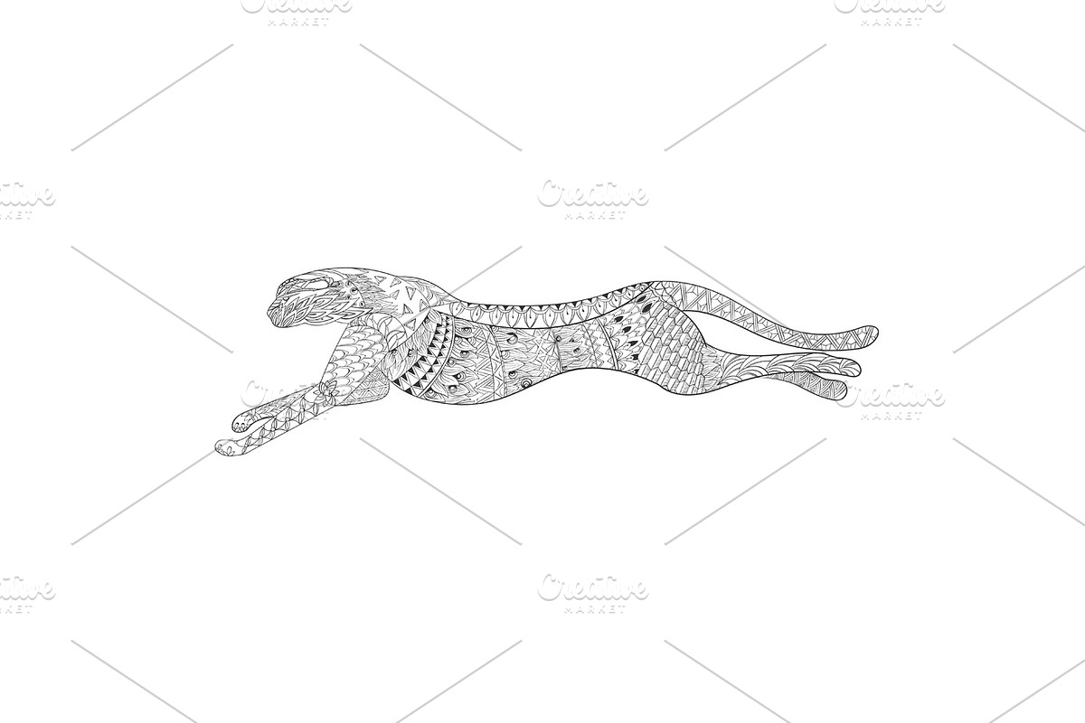 Patterned running cheetah illustration, an Animal Illustration by Funky corner