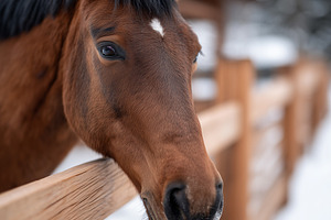 Brown horse leaning over a wooden, an Animal Photo by MistyDay