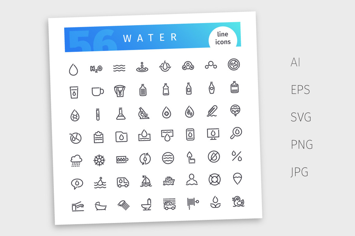 Water Line Icons Set, an Outline Icon by Voysla's Shop (Photo 4 of 4)