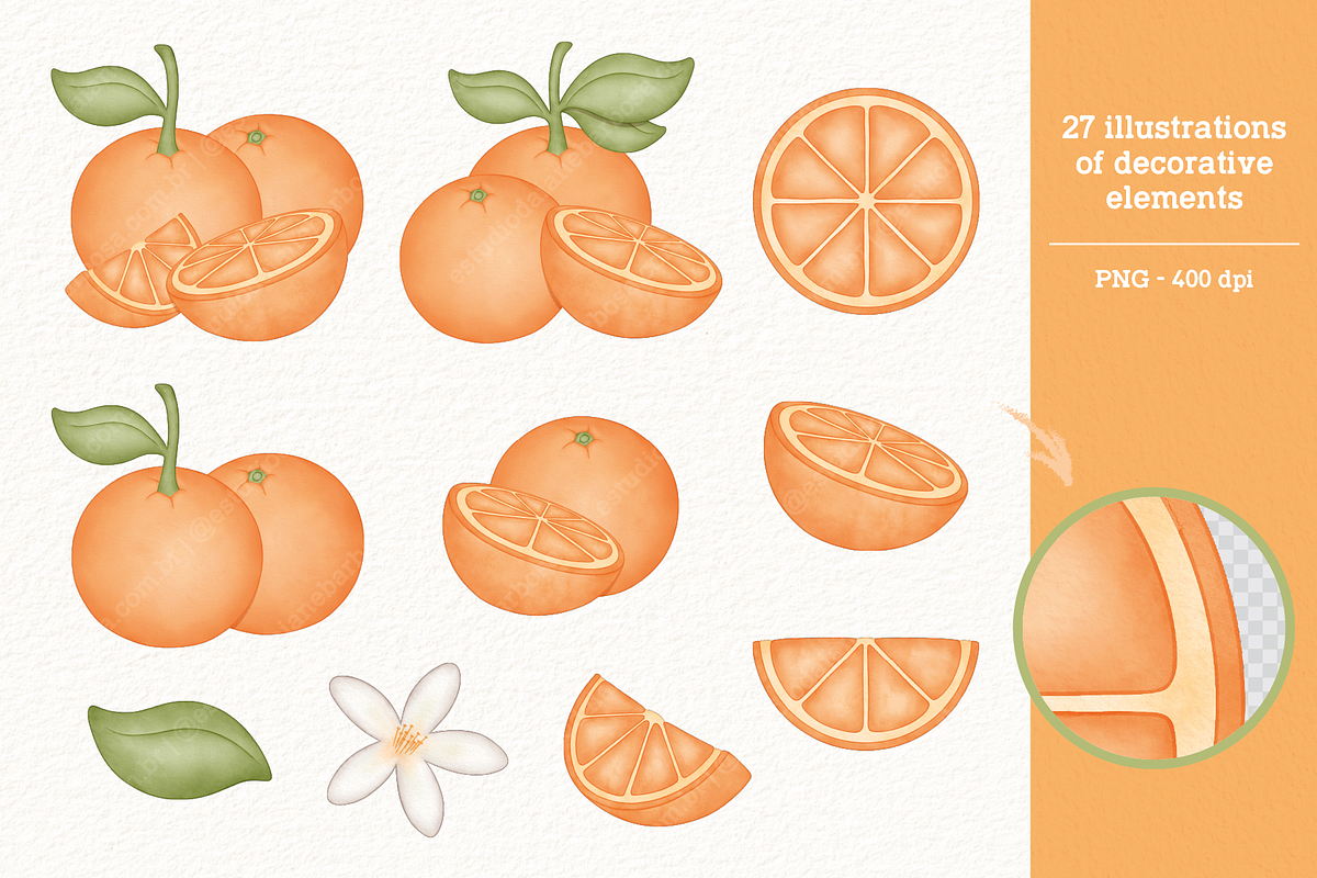 Sweet Orange - Cliparts Set, an Illustration by Estudio Daiane Barbosa (Photo 3 of 8)
