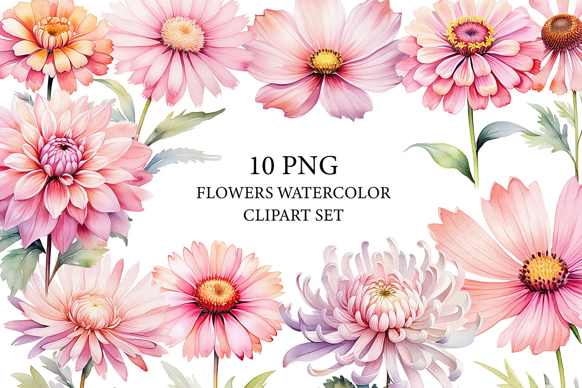 Watercolor Flowers Clipart PNG Set., a Decorative Illustration by kaisorn (Photo 1 of 5)