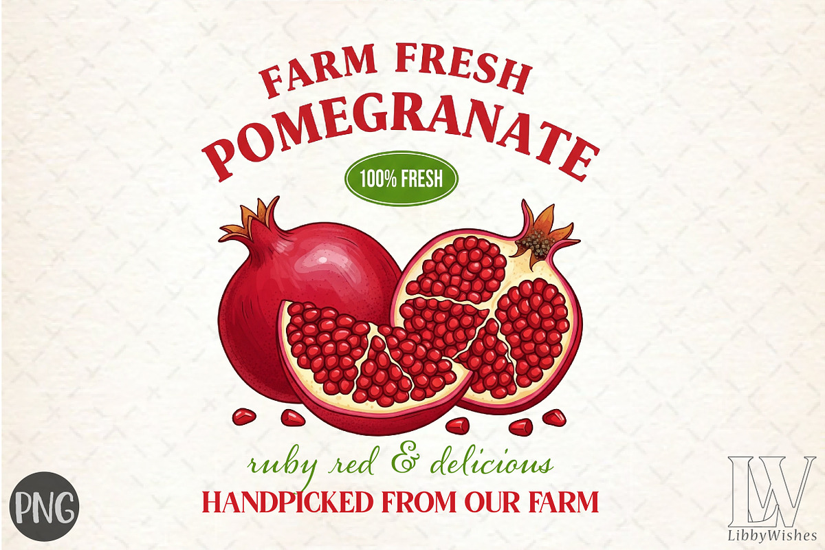 Farm Fresh Pomegranate Ruby Red PNG, an Illustration by Libby Wishes (Photo 1 of 6)