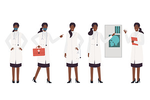 Afro Female Doctor in Various Poses, an Object Illustration by Flashvector