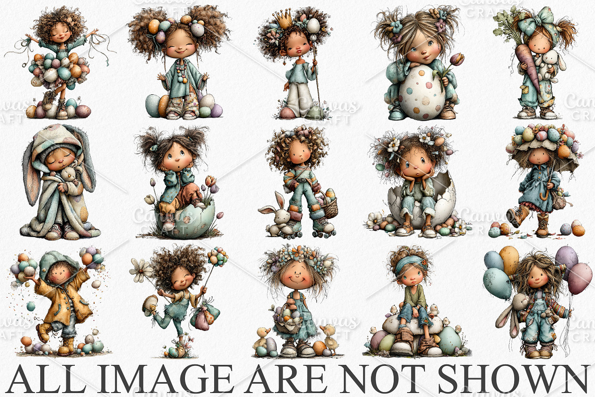 Whimsical Easter Girls Clipart PNG, an Illustration by Canvas Craft (Photo 3 of 7)