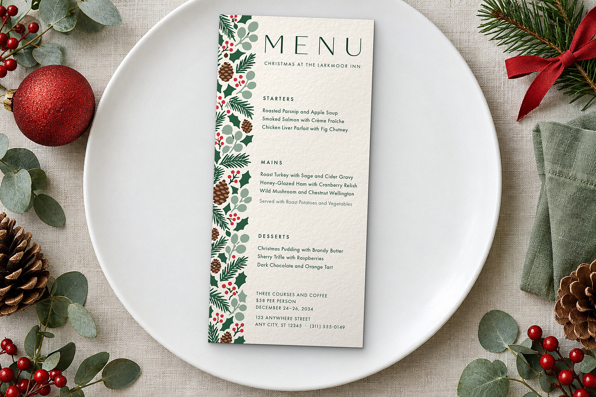 Evergreen Christmas Menu Template, a Flyer Template by BrandPacks (Photo 3 of 6)