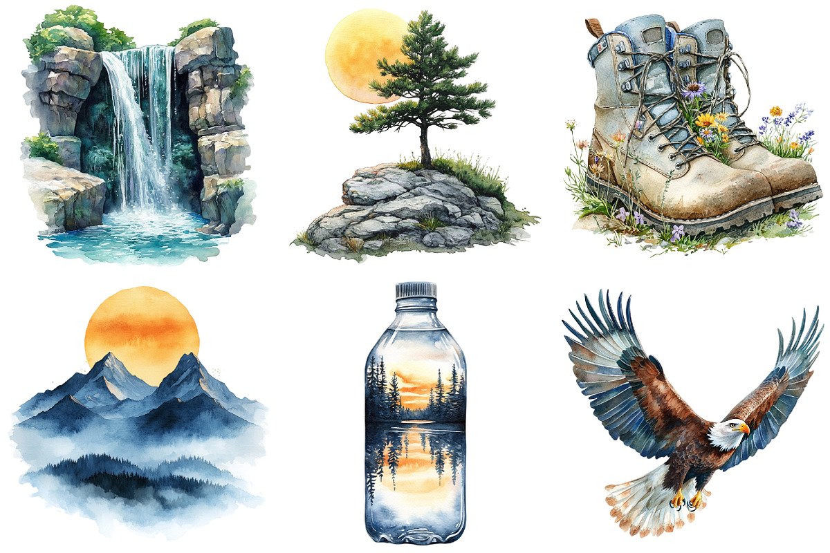 Watercolor Summer Mountain Clipart, an Illustration by Craft Nest (Photo 2 of 6)