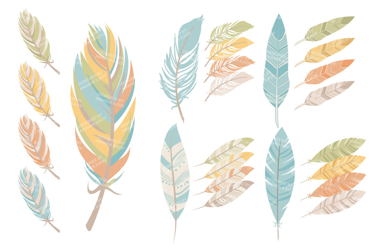 Vintage Feathers Vector Clipart, an Illustration by Amanda Ilkov (Photo 2 of 4)