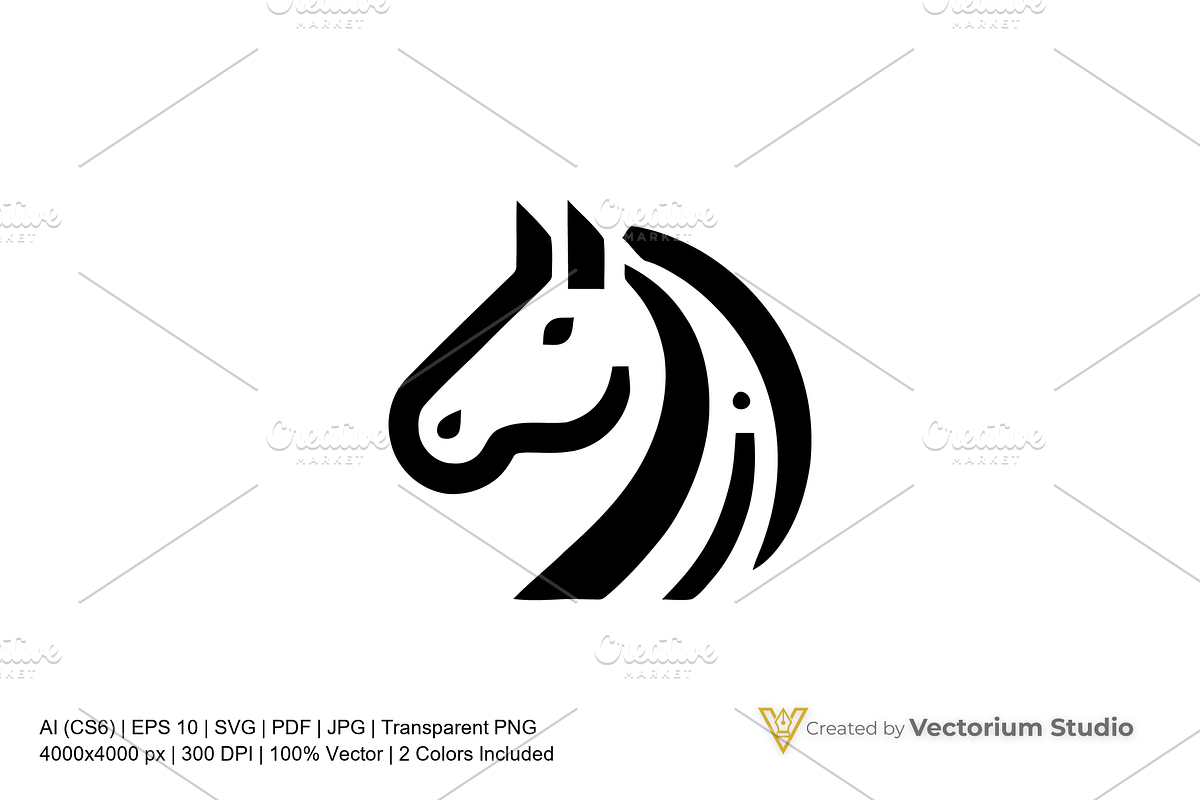 Horse Head Minimal Logo, a Branding & Logo Template by Vectorium Studio (Photo 1 of 3)