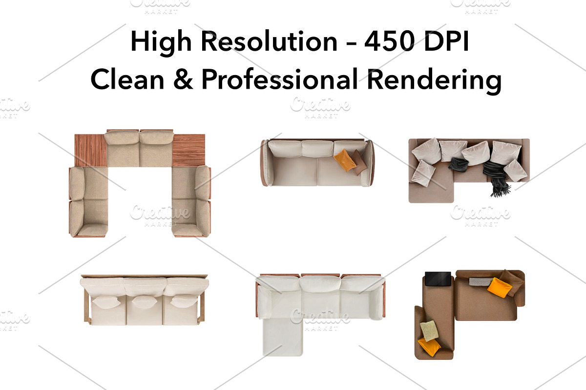 Sofa Floor Plan Pack – Top View, an Object Graphic by SketchBoyko (Photo 4 of 6)