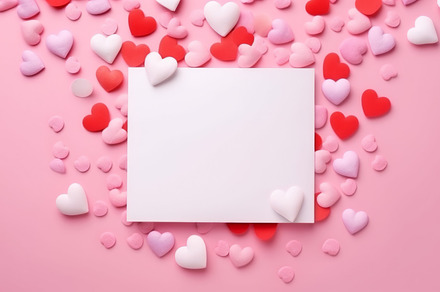 Valentine's Day composition. Photo frame and hearts on pastel pink background., a Holiday Photo by Natalia Klenova's Shop