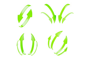 3d Set Of Green Curve Arrows