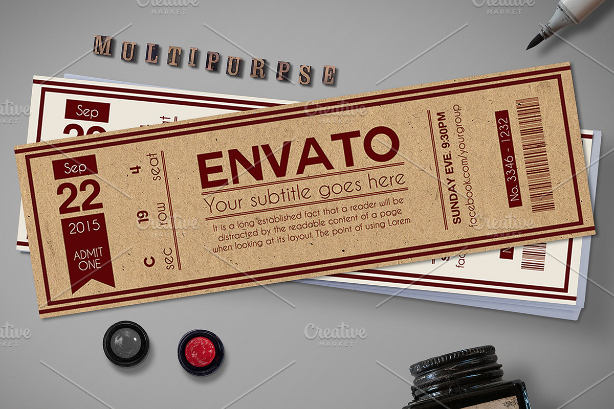 Multipurpose retro ticket 01, a Card Template by Tzochko (Photo 1 of 5)