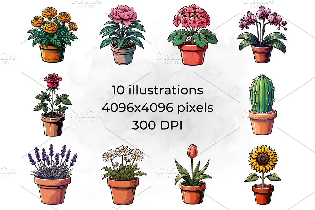 Flower Pot Clipart Garden PNG Art, a Decorative Illustration by QM_ART (Photo 2 of 7)