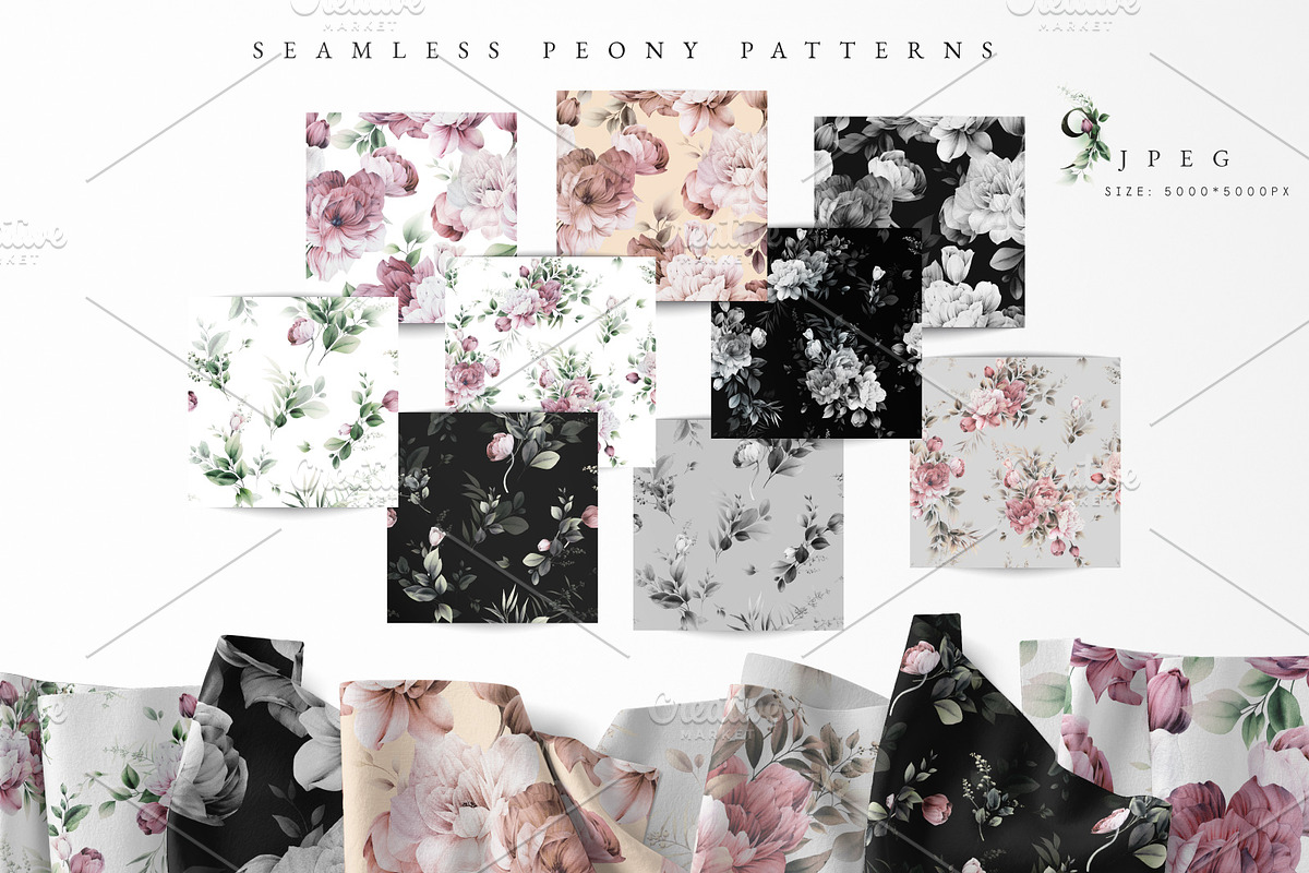 SWEET PEONIES, Watercolor collection, a Texture Illustration by ollalya (Photo 13 of 15)