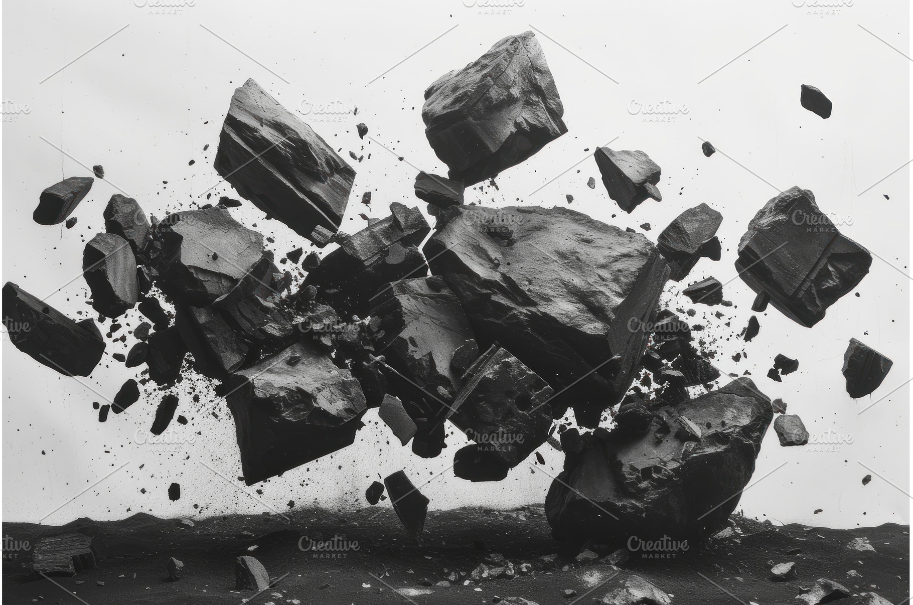 Black charcoal falling rocks, an Industrial Photo by Ylivdesign