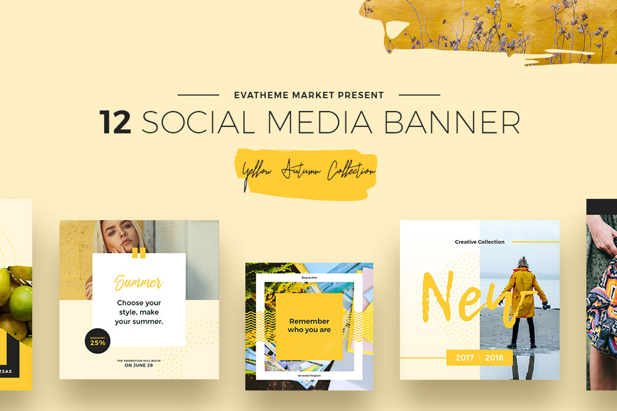 Yellow Autumn Social Media Designs, a Social Media Template by Creatoly (Photo 1 of 5)