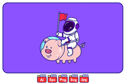 Cute Astronaut Ride a Piggy Cartoon