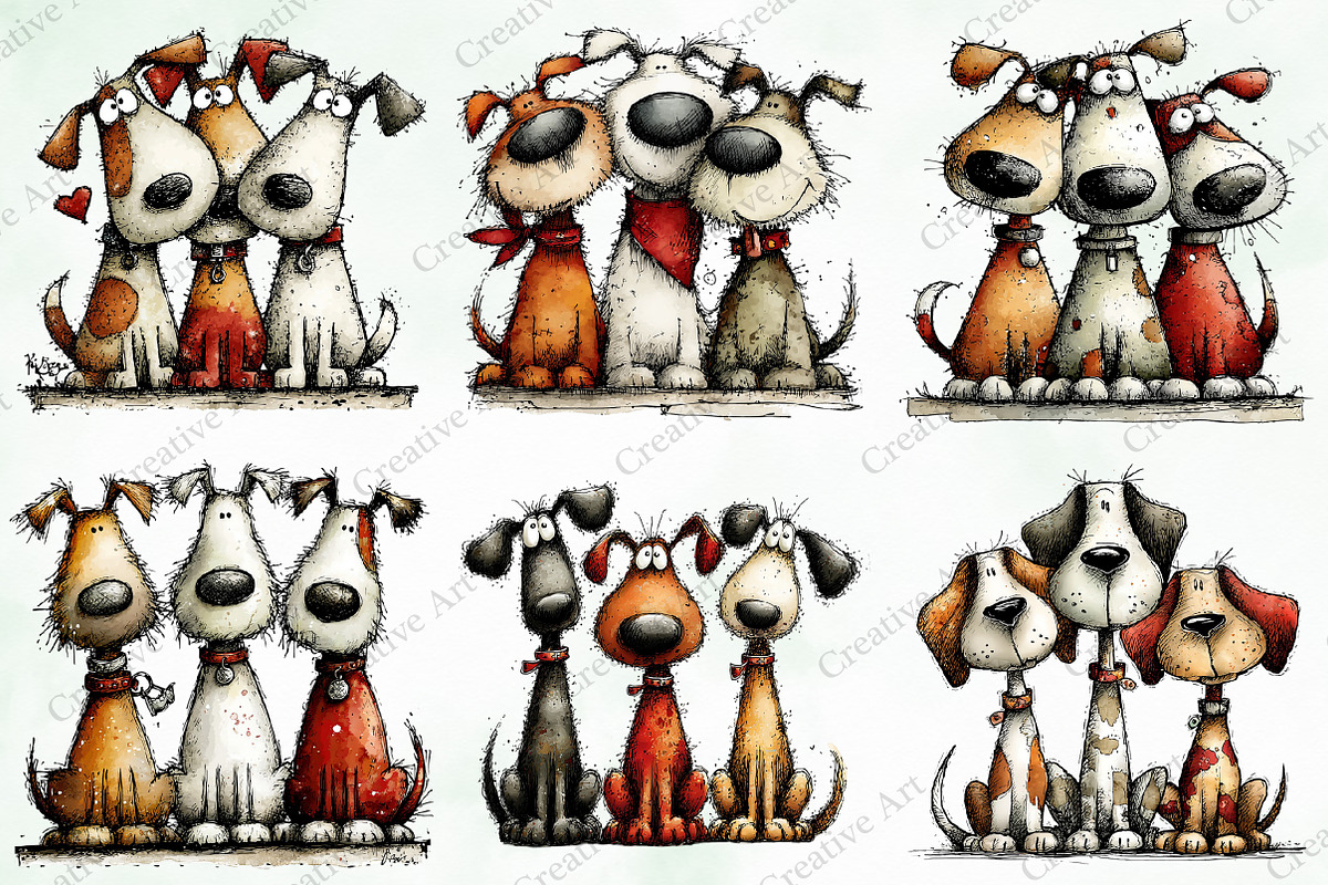Whimsical Christmas Dogs Clipart, an Illustration by Creative Art (Photo 4 of 11)