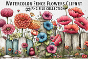 Watercolor Fence Flowers Clipart, an Illustration by Dream Creation (Thumbnail 1 of 5)