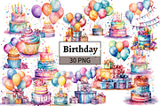 Watercolor Birthday Clipart Bundle, an Illustration by Mash Mash Stickers (Thumbnail 1 of 9)