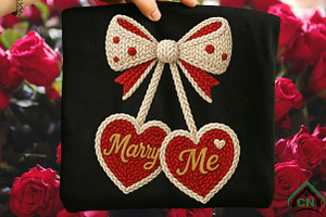 Knitted Bow with Marry Me Hearts Png, an Illustration by Craft Nest
