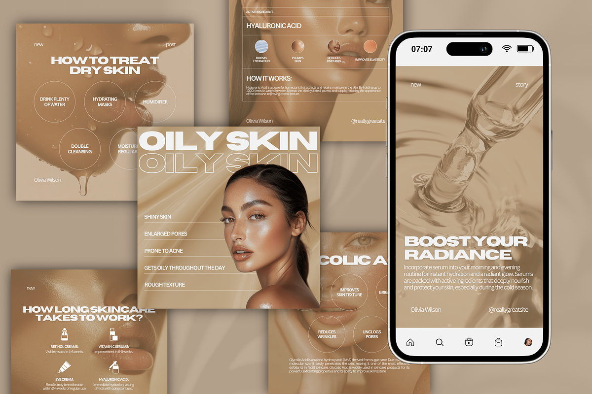 Beige Skin Care Instagram Templates, a Social Media Template by Xenié Creative (Photo 2 of 10)