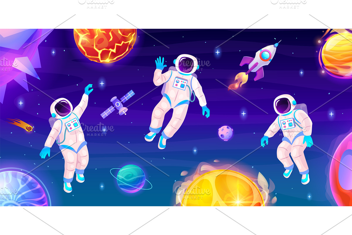 Astronaut space trip. Spaceman in, an Illustration by Stock-Smart-Start