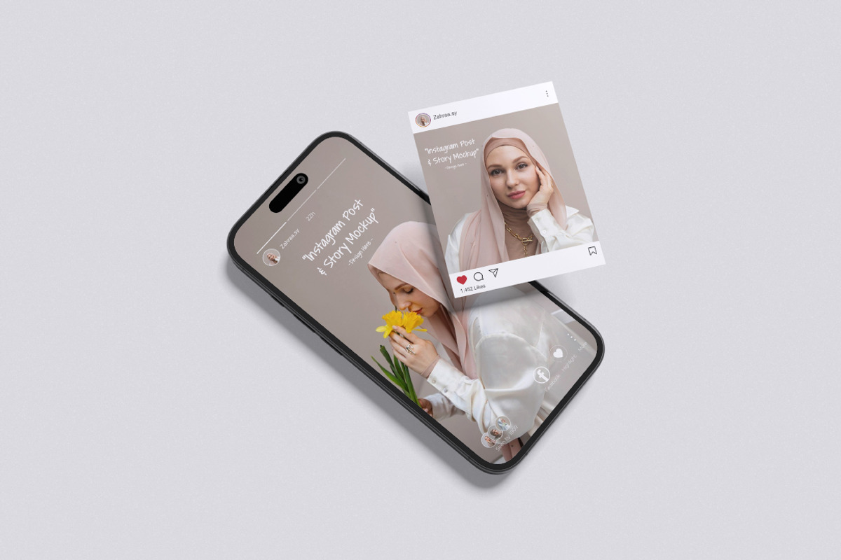 INSTAGRAM POST & STORY MOCKUP, an iPhone Mockup by HanaSaka_Studio (Photo 3 of 5)