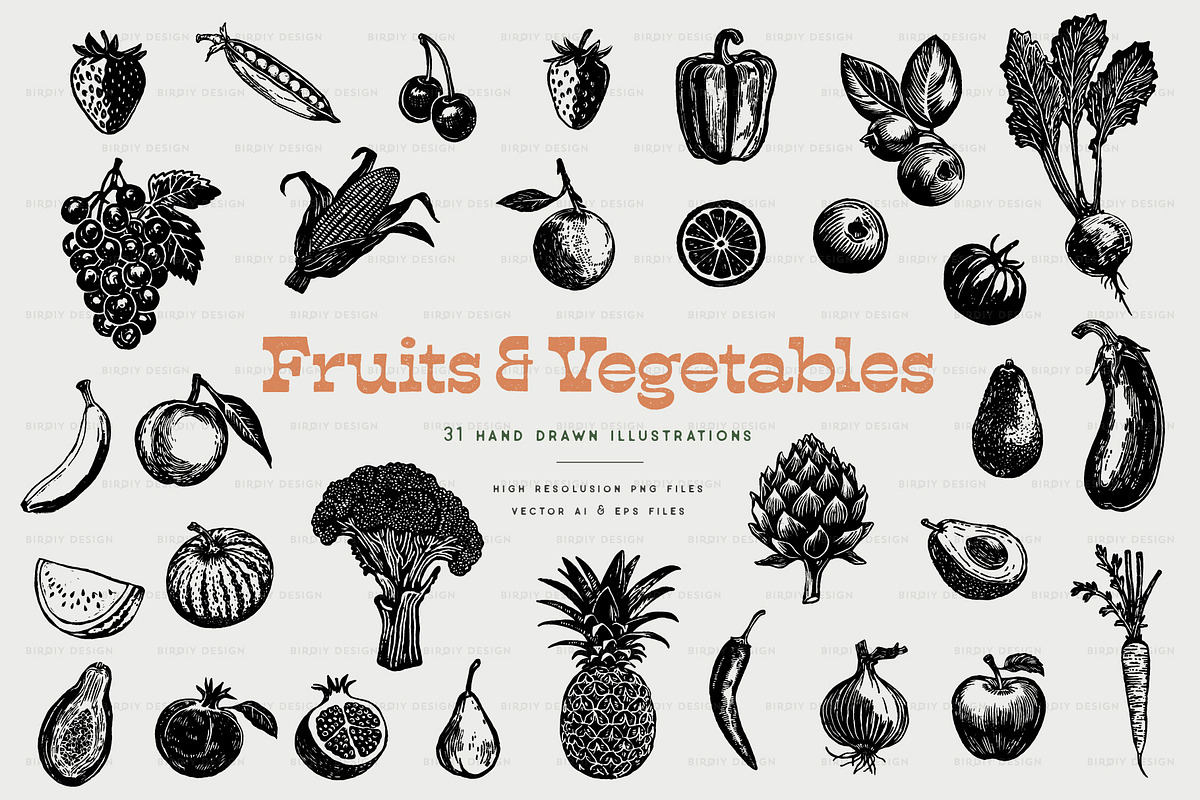 Fruit and Vegetable Illustrations, a Food Illustration by BirDIY Design (Photo 1 of 10)