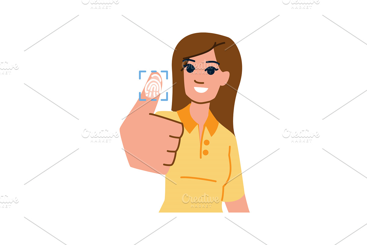 Woman using fingerprint scanner for, a Technology Illustration by pikepicture