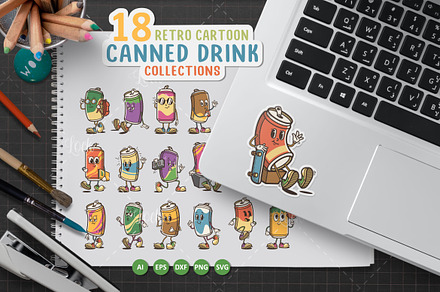 Soda Can Cartoon Varied Poses, a Food Illustration by Allmostudio