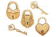 Watercolor vintage Keys and locks, an Object Illustration by ArtfulStudio (Thumbnail 6 of 9)