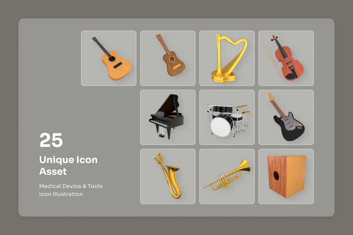 Music Instrumental 3D Icon Pack, a Food Illustration by twinstd (Photo 6 of 7)