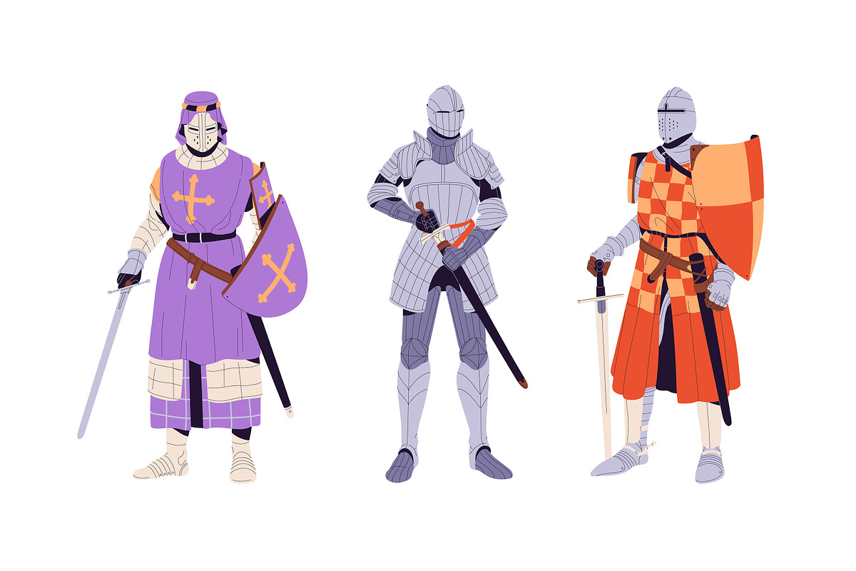 Medieval knights set + cards, a Person Illustration by PaperTrident (Photo 2 of 7)