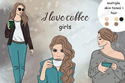 I Love Coffee Girls Clipart, a Person Illustration by GlamArtZhanna (Thumbnail 1 of 4)